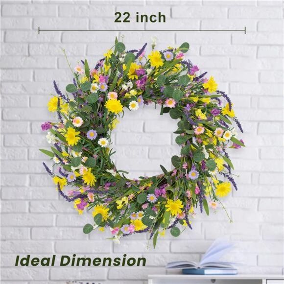 Spring Wreath 22" Spring Wreaths for Front Door Artificial Summer Wreath - Picture 4 of 7